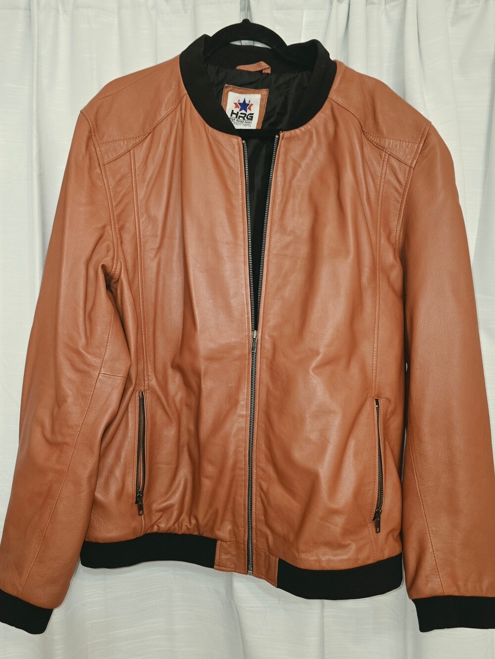 Mens Tan Leather Bomber Jacket